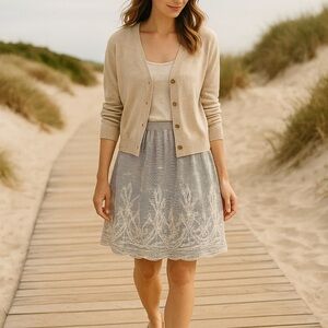 NY Collection Black White Striped Skirt w/ Embroidered Hem | Size 6